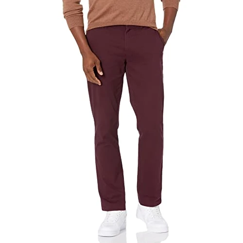 Tijdelijke aanbieding: Amazon Essentials Heren Slim-Fit Casual Stretch Khaki Broek, Bourgondië, 33W/30L van 25.19 € naar 25.19 € (0.00% korting)