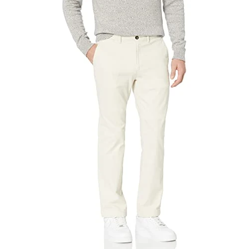 Amazon Essentials Pantalón Chino elástico de Corte Recto y Estilo Informal Hombre, Piedra, 30W / 32L