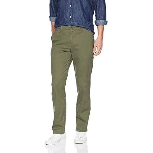 Amazon Essentials Pantaloni Chino Elasticizzati Casual Dritti Uomo, Verde Oliva, 40W / 32L