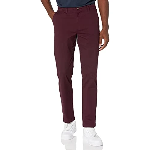 Amazon Essentials Pantaloni Chino Elasticizzati Casual Dritti Uomo, Bordeaux, 35W / 32L