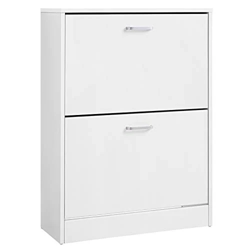 VASAGLE Meuble à Chaussures à 2 Compartiments, Meuble d’entrée, séparateur réglable, 12 Paires de Chaussures Femme ou 8 Chaussures Homme, 60 x 24 x 83,5 cm, Style Moderne, Blanc LBC02WT