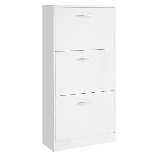 VASAGLE 3-Tier Wooden Shoe Cabinet, Storage Cupboard With 3 Flip Doors, Perfect for Narrow Hallway, Living Room, Bedroom, White, 60 x 24 x 120 cm (W x D x H) LBC03WT