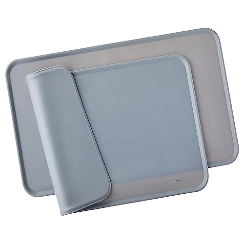 Limited offer: Amazon Basics Waterproof Anti-Slip Silicone Cat & Dog Food Mat, Pet Mats with Raised Edges for Food and Water Bowl to Protect Floors, 18.5 x 11.5 Inches, Gray, Solid - Pack of 2 from 19.25 EUR to 19.25 EUR (save 0%)