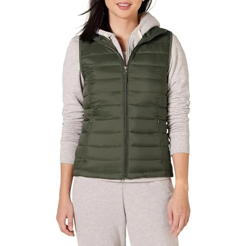 Amazon Essentials Piumino Smanicato Ripiegabile Impermeabile Leggero Donna, Verde Oliva, XXL