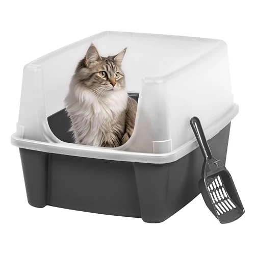 Zeitlich begrenztes Angebot: Iris Ohyama Katzenklo mit Schaufel, bis 7 kg, Grau, offen, ohne Deckel, Katzentoilette, hoher Abnehmbarer Rand, Für große Katzen, Kätzchen, Toilet, XXL Toilette, BPA-frei, Cat Litter Box, CLH-12 von 19.99 € auf 19.99 € (0.00% 