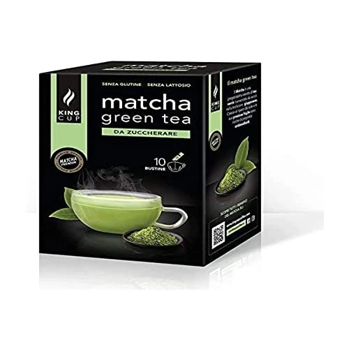 Offerta a tempo: King Cup - 1 Confezione da 10 Bustine Solubili di Matcha Gree Tea da Zuccherare, 10 Stick da 6 Gr per Bevanda al Gusto di Matcha da Aggiungere a 60 Ml di Acqua Calda, Senza Glutine e Senza Lattosio - 41% da 9.90 € a 5.85 €