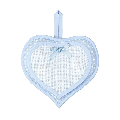 Zeitlich begrenztes Angebot: FILET - Herzförmiges Geburtsband mit Aida-Einsatz zum Besticken, ideal zum Aufhängen, um die Geburt eines Babys anzukündigen oder als Wiegenhaube, 100% Made in Italy, Farbe Hellblau von 7.70 € auf 7.70 € (0.00% Rabatt)