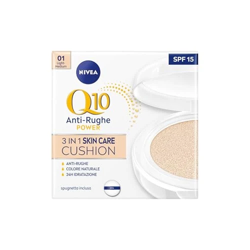 NIVEA Q10plus 3 in 1 Radiance BB Cushion with SPF15, Shade: Light, (15ml), Anti-Ageing Formula, Cushion Infused with BB Cream, 24 Hour Moisturiser