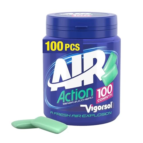 Offerta a tempo: Vigorsol Air Action, Chewing Gum, Gusto Menta, Senza Zucchero, Senza Glutine, Barattolo da 100 Gomme da Masticare, Ideale per una Freschezza Intensa a Portata di Mano - 20% da 5.60 € a 4.49 €