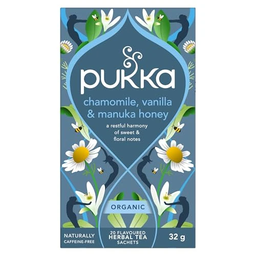 Pukka Tisanes, Chamomille, Vanilla & Manuka Honey, Tisane Biologique pour un Moment de Calme, Sans Caféine, Ingrédients Sélectionnés Durables, Une Plongée Relaxante de Calme, 20 Filtres