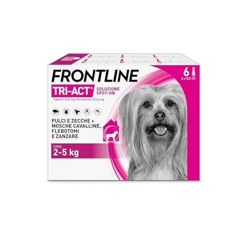Offerta a tempo: Frontline Triact, 6 Pipette, Cane XS (2-5Kg), Antiparassitario Per Cani E Cuccioli Di Lunga Durata, Protegge Il Cane Da Pulci, Zecche, Zanzare, Pappataci E Leishmaniosi, Antipulci 6 Pipette - 47% da 62.10 € a 32.99 €