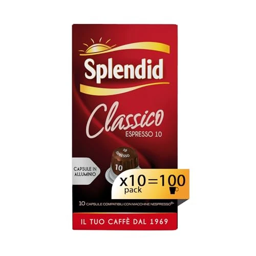 Splendid - Classico Espresso Coffee Capsule - Compatible with Nespresso® Machines - 100 Aluminium Capsules - Intensity 10