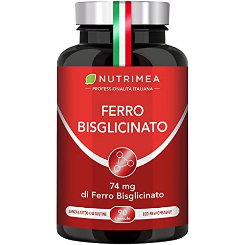 Ferro Bisglicinato | Integratore con Vitamina C | Per Stanchezza Fisica e Anemia | Elevata Tollerabilità Intestinale | Normale Funzione dei Glubuli Rossi e dell'Emoglobina | 90 Capsule