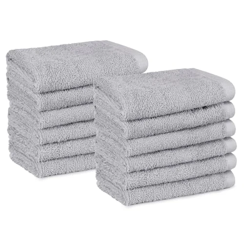 Amazon Basics Gezichtsdoekjes voor in de badkamer, 100% katoen, extra absorberend washandje, sneldrogend, 30 x 30 cm, Grijs, 12 stuks