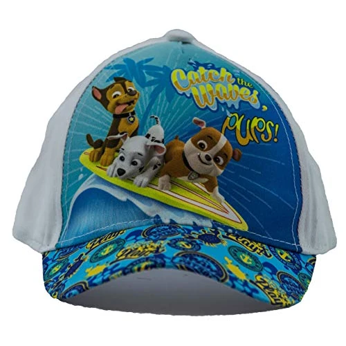 Tijdelijke aanbieding: Paw Patrol-honden Chase, Marshall en Rubble Pet"Catch the Waves Pups", baseballcap, pet voor kinderen, meisjes en jongens, gemaakt van 100% katoen, met klittenbandsluiting (52, wit) van 10.99 € naar 10.99 € (0.00% korting)