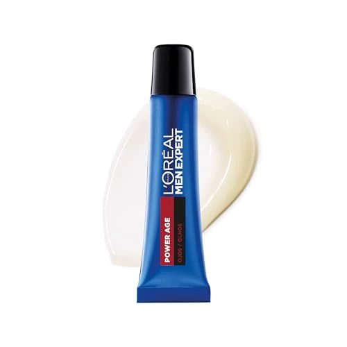 L'Oréal Crema para el contorno de ojos para hombre, Cuidado de ojeras con ácido hialurónico para combatir el envejecimiento, Para pieles secas y apagadas, Men Expert Power Age, 15ml