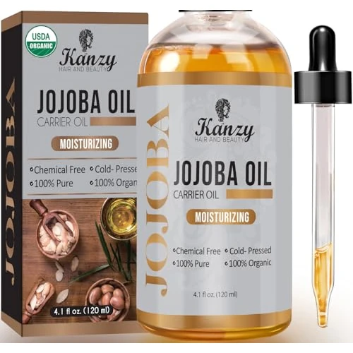 Offre limitee: Huile de jojoba biologique Kanzy, pressée à froid 100% pure 120 ml, huile de support non raffinée sans hexane pour cheveux, ongles, corps, peau et visage, huile certifiée de 9.99 EUR a 9.49 EUR (economie 5%)