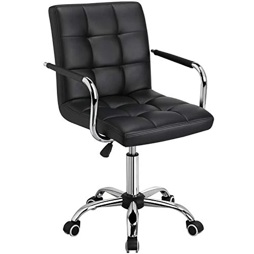 Offerta a tempo: Yaheetech Sedia Ufficio Scrivania Nera con Rotelle Altezza Regolabile | Sedia Girevole in Ecopelle con Braccioli Rimovibili per Studio, Camera da Letto - 0.00% da 67.99 € a 67.99 €