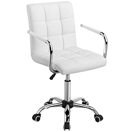 Yahee Wheelchair Desk's Office Swivel Chair Ergonomic with Padded Faux Leather Height Adjustable Bianco
