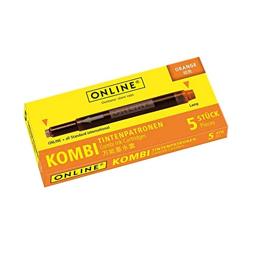 Online Cartucce d'inchiostro per Penna bifacciali, ricariche universali per Penna, compatibili con Tutte Le Comuni Penne stilografiche, Anche Penne Lamy, 5 cartucce di Ricambio, Colore Arancione