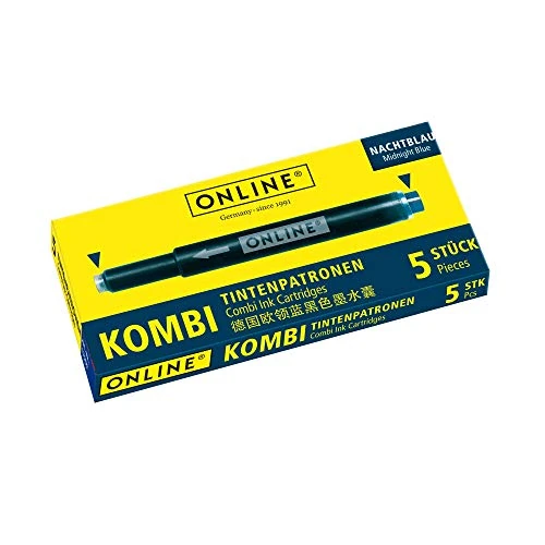 Tijdelijke aanbieding: ONLINE Combi-inktpatronen, universele cartridges, compatibel met alle gangbare vulpennen, ook Lamy-vullers, reservepatronen, niet uitwisbaar, doos met 5 grote cartridges, kleur: nachtblauw van 5.99 € naar 5.99 € (0.00% korting)