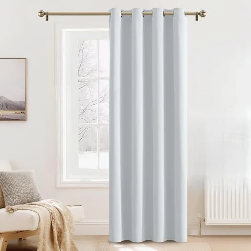 PONY DANCE Interior Curtains and Draperies - Window Decoration Thermal Insulation Light Block for Home Bedroom Eyelet Curtain Panel Width 140 x Height 260 cm, Grey White, 1 Pc