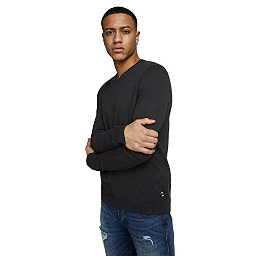 Jack & Jones Męski Jjebasic Knit V-Neck Noos Sweter, Czarny, XS