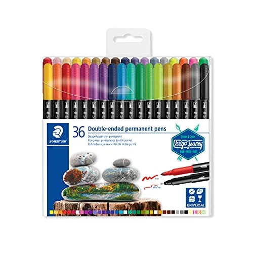 Staedtler - Set 36 Pennarelli Indelebili e Impermeabili per Varie Superfici, Pennarelli Doppia Punta per Tratti Sottili e Larghi, Pennarelli Punta Grossa e Punta Fine per Cancelleria Scuola e Ufficio
