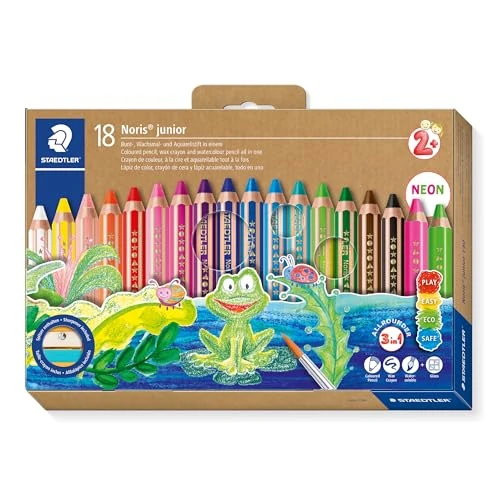 Offerta a tempo: Staedtler Noris Junior - Set Matite Colorate Pastelli a Cera e Matite Acquerellabili 3 in 1 + Temperino e Pennello, Matite Colorate Bambini Ideali per Disegnare e Dipingere, Colori Assortiti, 18 Pezzi - 35% da 50.35 € a 32.80 €