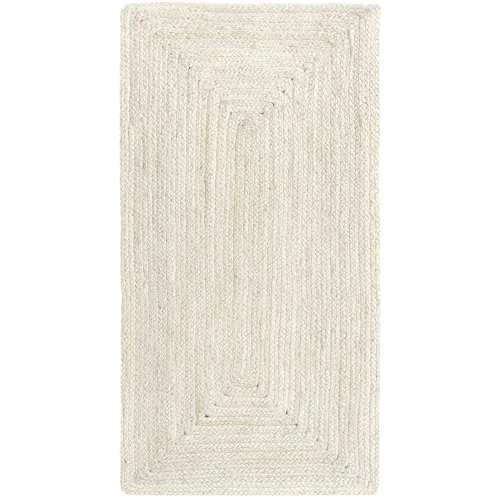 HAMID - Alhambra Half Wit Tapijt van Jute - 100% Natuurlijk Tapijt van Jute - Handgeweven - Woonkamer, Slaapkamer, Eetkamer, Gang, Ingang (110x60cm)