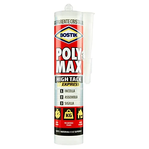 Offerta a tempo: BOSTIK Poly Max High Tack Express Cristal colla di montaggio e sigillante universale super rapido e super forte, 100% cristallino cartuccia 300g trasparente - 32% da 18.99 € a 12.98 €
