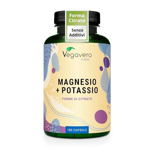Offerta a tempo: Magnesio e Potassio Vegavero® | l’unico SENZA ADDITIVI | Forma Citrato ad Alta Biodisponibilità | contro Stanchezza e Affaticamento | Sali Minerali per Muscoli e Crampi | 180 capsule | Vegan - 10% da 19.99 € a 17.99 €