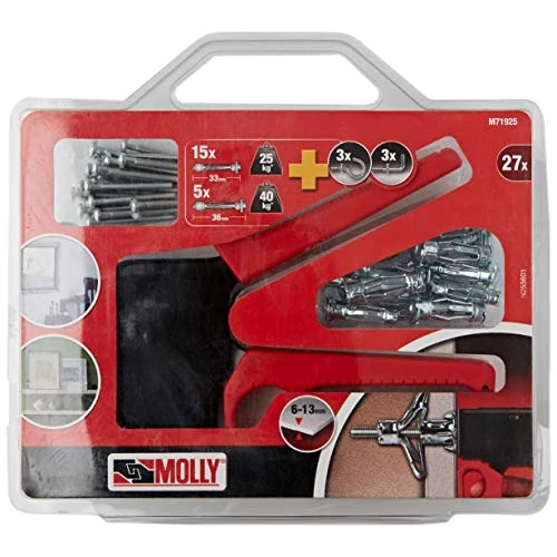 Offerta a tempo: MOLLY Kit di Tasselli di Fissaggio - 10 da 4x33mm e 10 da 5x36mm + Pinza di Posa, Grigio, Set di 27 Pezzi M71925-XJ - 24% da 16.58 € a 12.60 €