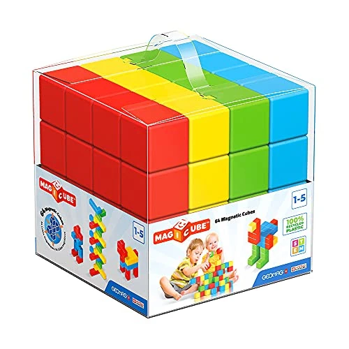 Offerta a tempo: GEOMAG MAGICUBE 64 Pezzi Gioco di Costruzione Magnetico Bambino, Regalo bimbo bimba 1 2 3 4 5 6 anni, 100% plastica riciclata, educativo montessori, cubi magnetici, costruzioni magnetiche - 45% da 130.00 € a 71.96 €