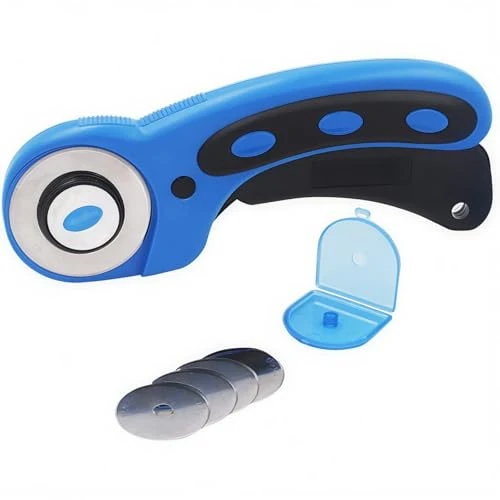Oferta limitada: Cortador de tela CESFONJER con hoja y 4 cuchillas de repuesto de 45 mm, cortador de rollos, cortador de cartón, cortador de cuchillos azul-negro, adecuado para tejidos de acolchado, artesanía de 12.09 € a 12.09 € (ahorro 0.00%)