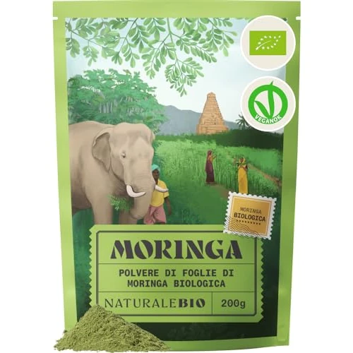 Offerta a tempo: NaturaleBio Moringa Oleifera Bio in Polvere - Qualità Premium - 200g. Biologica, Naturale e Pura. Foglie Raccolte dalla Pianta di Moringa Oleifera - 41% da 15.29 € a 8.99 €