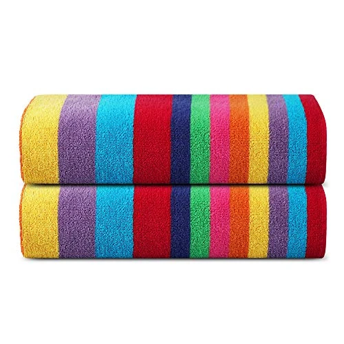 Tijdelijke aanbieding: Sweet Needle strandlakens voor volwassenen, 2 stuks - geel en wit Cabana gestreept klassiek - 100% katoenen badstof ringgesponnen badhanddoek, grote zwemhanddoek, 450 gsm, 76 x 152 cm van 27.99 € naar 27.99 € (0.00% korting)