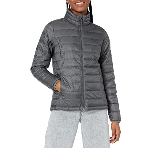 Amazon Essentials Piumino leggero a maniche lunghe resistente all'acqua ripiegabile (disponibile in taglie forti) Donna, Carbone Puntinato, M