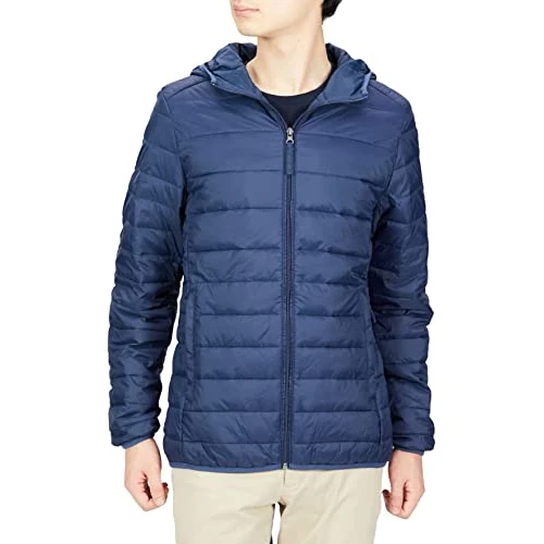 Amazon Essentials Piumino Leggero con Cappuccio Impermeabile e Ripiegabile Uomo, Blu Marino, M