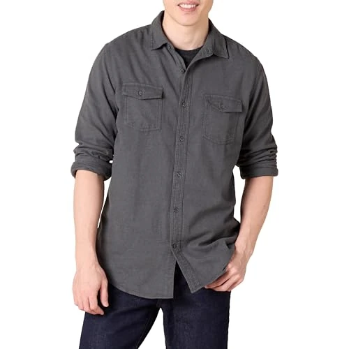 Limitiertes Angebot: Amazon Essentials Herren Flanellhemd mit 2 Taschen Langarm Normale Passform, Dunkelgrau Meliert, M von 25.70 EUR auf 15.40 EUR (Spare 40%)