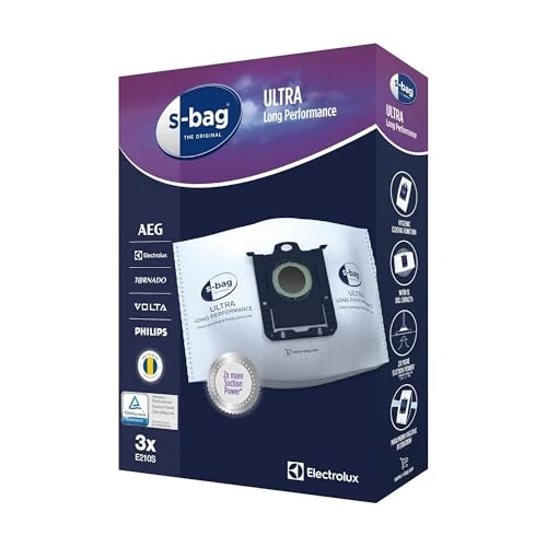 Electrolux E210S s-bag Staubbeutel (3 XXL Staubsaugerbeutel für dauerhaft hohe Saugleistung, Ultra Long Performance, optimale Filtration, Hygieneverschluss, 5 Liter Volumen, weiß)