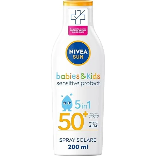 Nivea SUN Kids Sensitive Protect & Play FP50+ in 200 ml Flasche, Sonnenschutz ohne Duft, Babycreme für empfindliche Haut