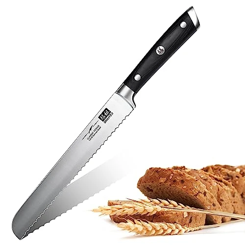 Limited-time offer: SHAN ZU Bread Knife, 8-inch Serrated Bread Slicer Knife with German Stainless Steel, Ultra Sharp Bread Slicer Kitchen Knife with Pakkwood Handle for Bread, Cake Slicing from 31.99 GBP to 23.90 GBP (save 25%)