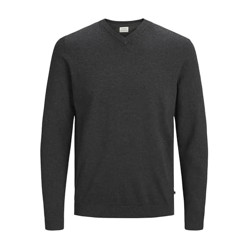JACK & JONES Jjebasic Knit V-Neck Noos Felpa, Grigio Dark Grey Melange, Large Uomo