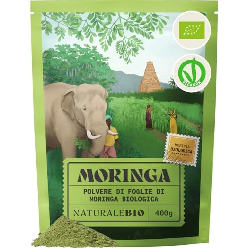 Offerta a tempo: NaturaleBio Moringa Oleifera Bio in Polvere - Qualità Premium - 400g. Biologica, Naturale e Pura. Foglie Raccolte dalla Pianta di Moringa Oleifera. - 37% da 22.35 € a 13.99 €