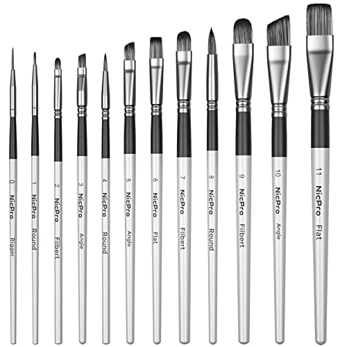 Offerta a tempo: Nicpro 12 Pezzi Pennelli per Dipingere,Set Pennelli Pittura in Nylon Art, Pennello Fine Pittura per Artisti Adulti Vernici Acriliche, Acquerelli, Acquerello, Oli e Guachi - 0.00% da 11.99 € a 11.99 €