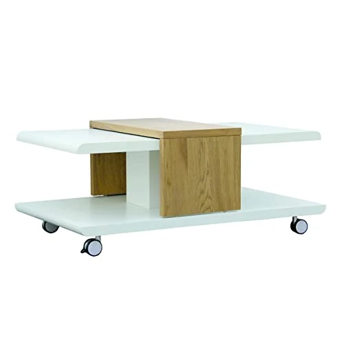 Offerta a tempo: Inter Link - Tavolino - Bianco - MDF - Riproduzione rovere selvatico - Su rotelle - Joliet - 15% da 131.89 € a 112.24 €