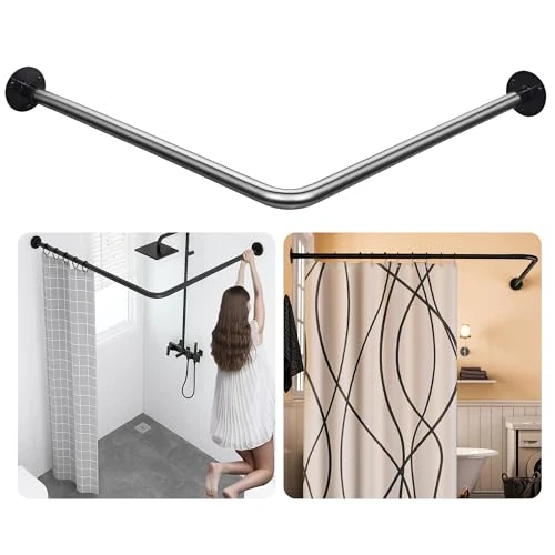 Limited-time offer: Corner Shower Curtain Rail, 「60-133 x 60-133 cm」 Adjustable, Unsagging, Drill-free Install, 304 Stainless steel Black 90° L Shaped Curved Rod with 12 Shower Curtain Rings for Bathroom, Clothing Store from 59.46 £ to 59.46 £ (save 0.00%