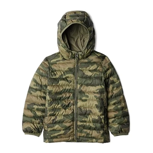 Amazon Essentials Doudoune à Capuche Légère, Paquetable et Résistante à L’Eau Garçon, Imprimé Motifs Camouflage, 11-12 ans