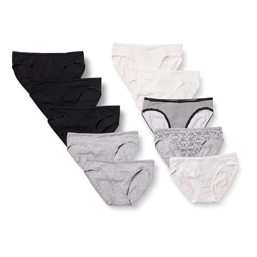 Amazon Essentials Women's Katoenen onderbroek in bikinimodel (verkrijgbaar in grote maten), Pack of 10, Bloemig/Stippen/Streep/Veelkleurig, 46